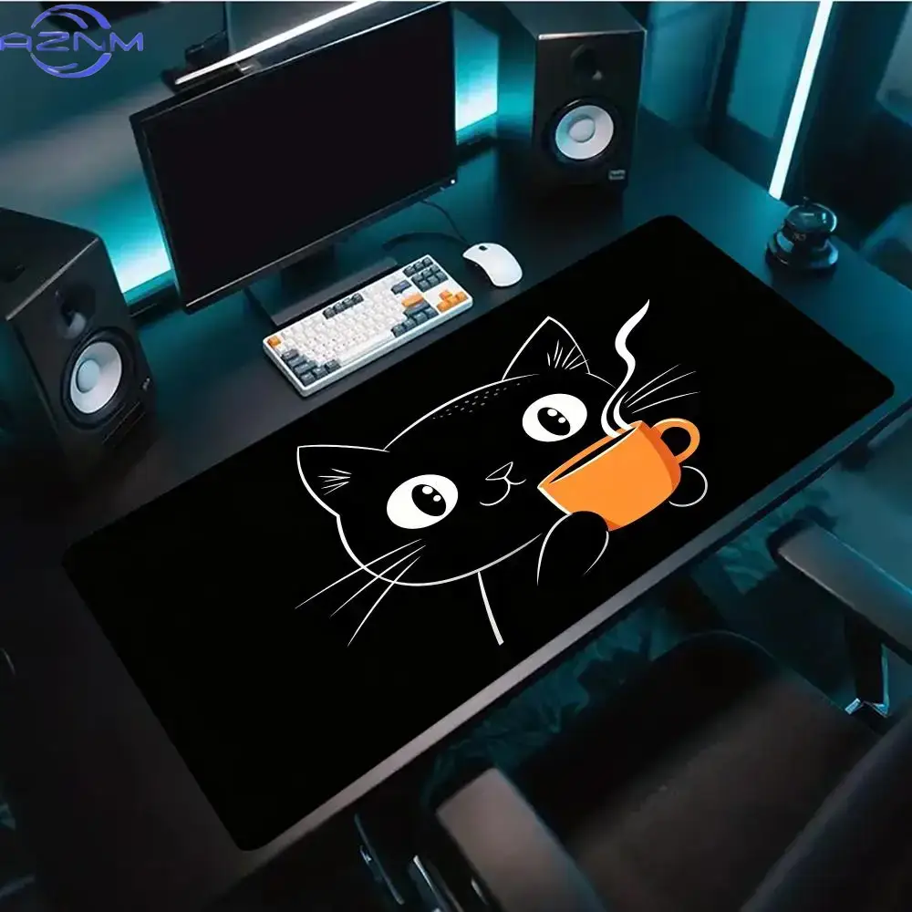 Cute Line Art Cat Hold Coffee  - огляд і ціна Desk Setup Pc And Laptop