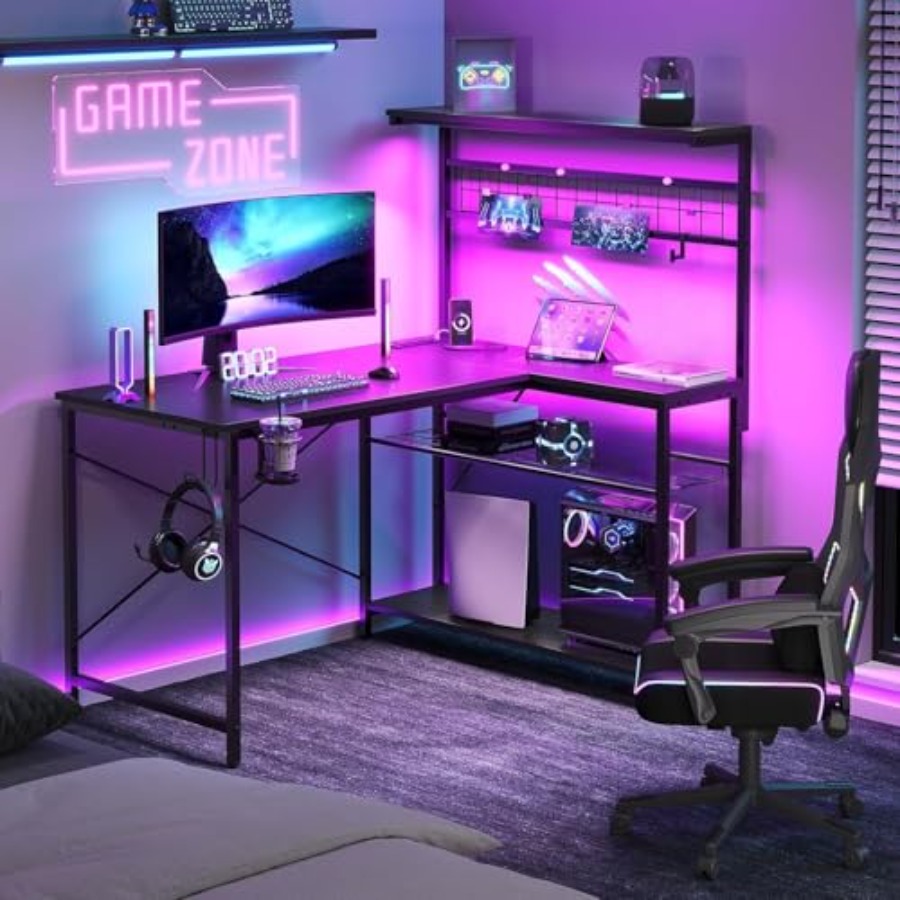 42 L Gaming Desk with Power Ou - огляд і ціна Desk Setup L Shaped